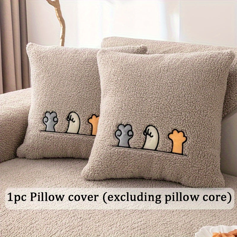 1pc Plush Thick Shearling Sofa Cover with Cute Animal & Bone Embroidery - Pet-Friendly, Non-Slip Couch Protector for All Sofa Sizes from Single to Four-Seater - Soft, Warm Decor for Living Room, Bedroom, Office, Sofa Covers for Living Room