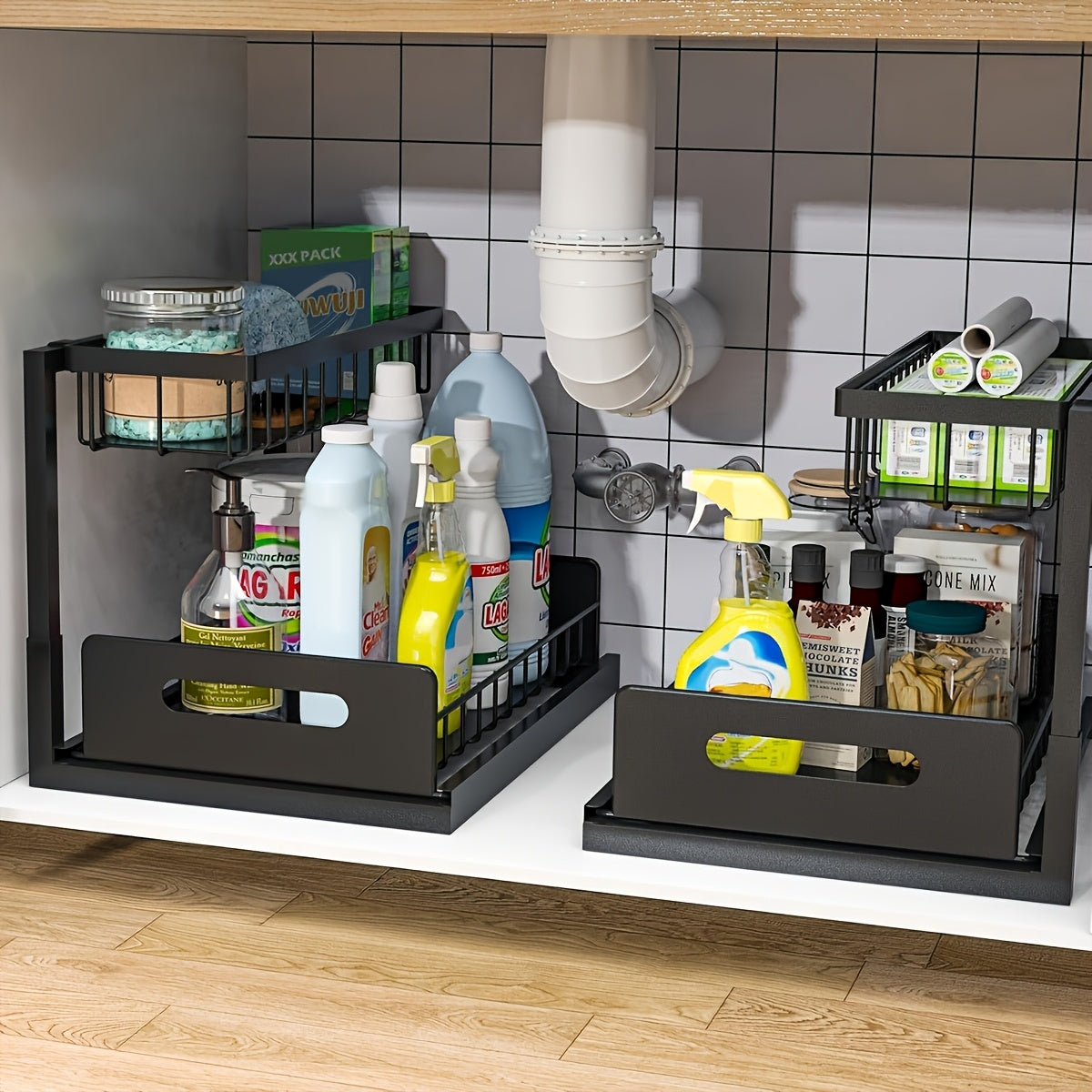 1/2pcs Kitchen Storage Rack, Lower Sink Sorting, Sliding Pull-Out Cabinet Sorting Rack, Metal Sliding Drawer, for Kitchen Bathroom Refrigerator Cabinet Organization Rack, Easy And Practical Kitchen Storage, Send Mother Good Things on Christmas
