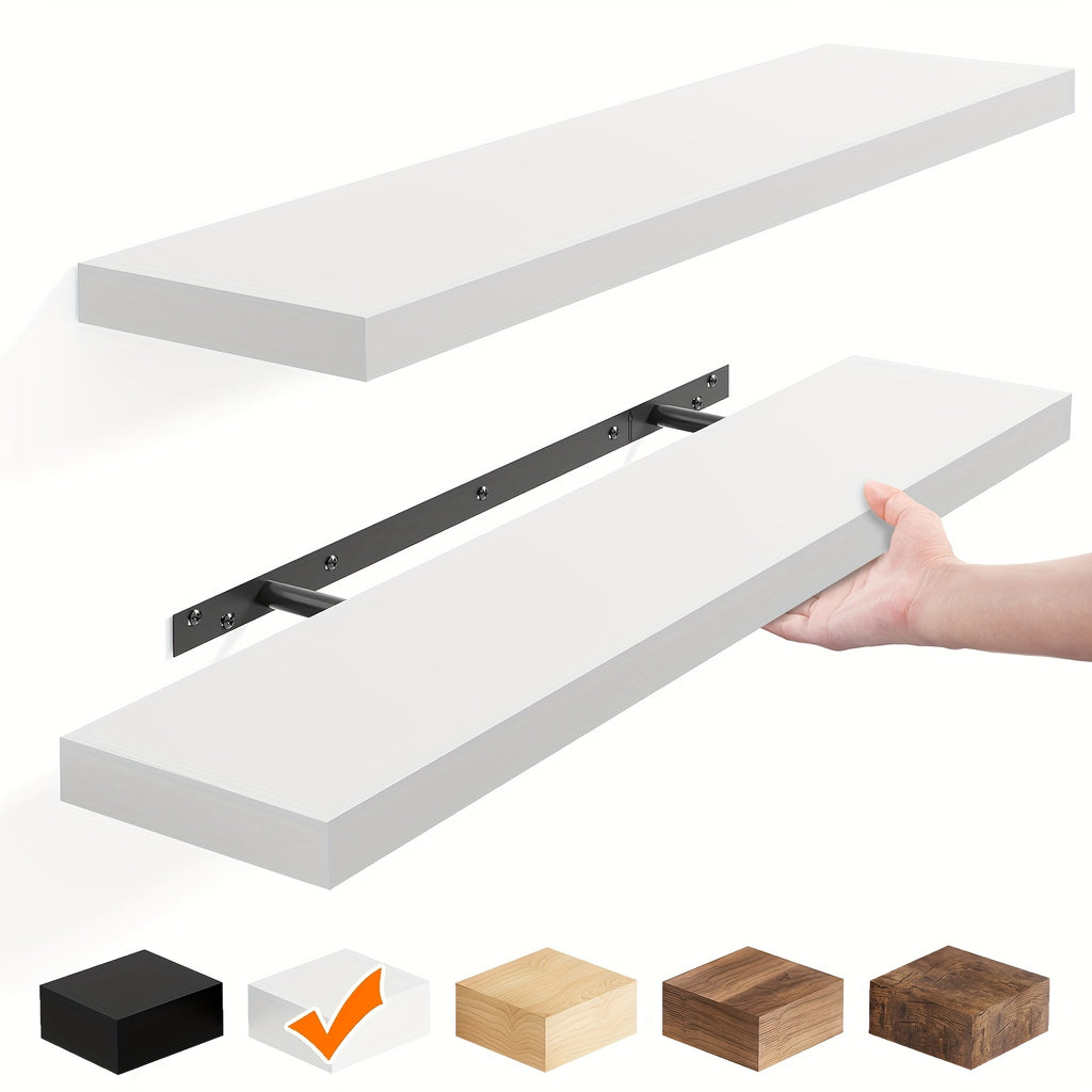 TOMNK 2pcs Floating Shelves, 22" Wood Hanging Shelf For Wall, Mounted Wood Shelves For Kitchen, Storage Over Toilet, Hanging Book Shelf For Wall Home Living Room Decor, White/Brown/Black