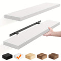 TOMNK 2pcs Floating Shelves, 22" Wood Hanging Shelf For Wall, Mounted Wood Shelves For Kitchen, Storage Over Toilet, Hanging Book Shelf For Wall Home Living Room Decor, White/Brown/Black