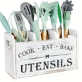 1pc of a Spacious Rustic Wooden Organizer for Kitchen Utensils, Featuring a Handle And Three Compartments. It Can Be Placed on The Countertop Or Mounted on The Wall, Making It Ideal for Storing Cooking, Dining, And Baking Tools