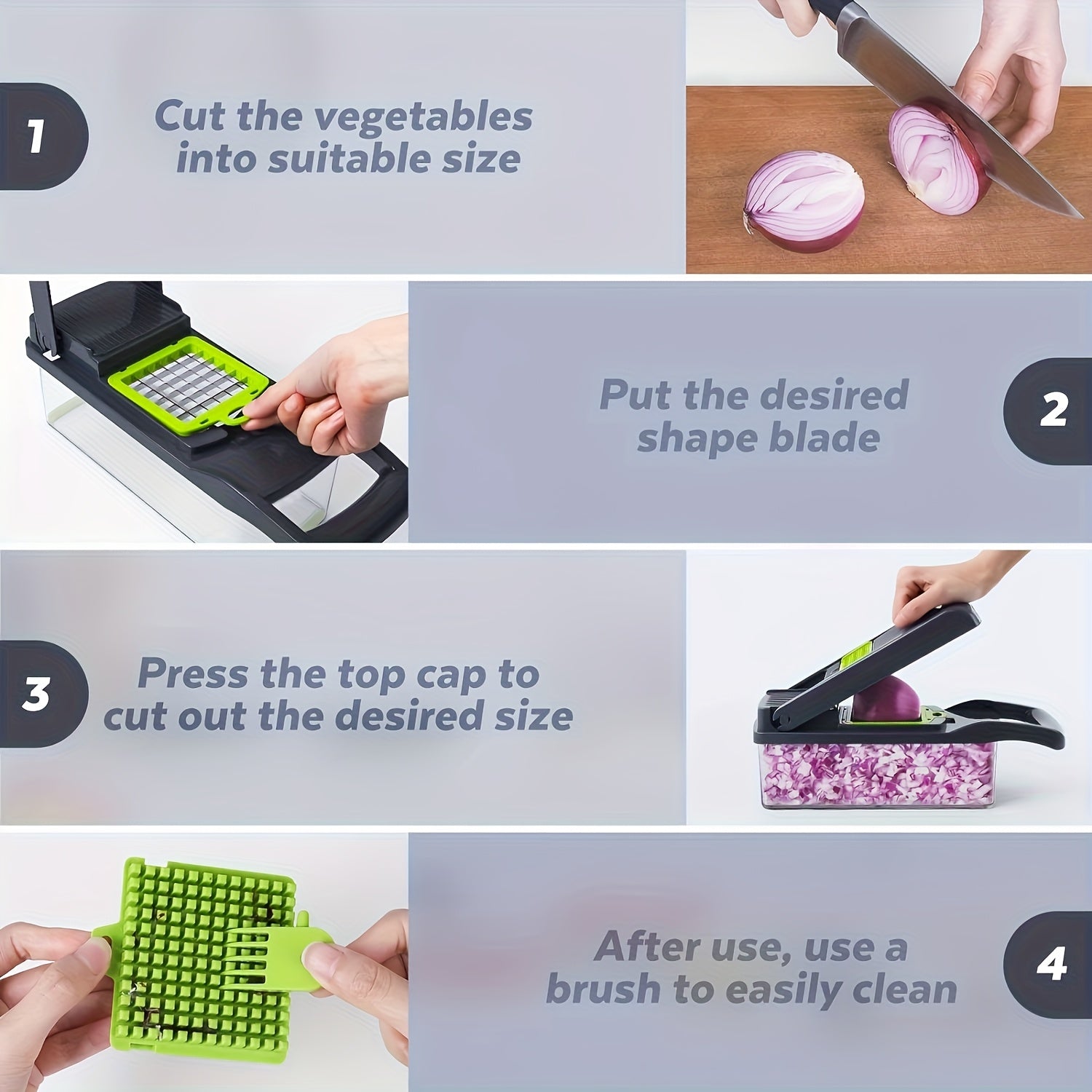 16-in-1 Vegetable Chopper with 8 Blades & Container - Professional Onion Dicer, Multifunctional Kitchen Slicer for Effortless Food Prep