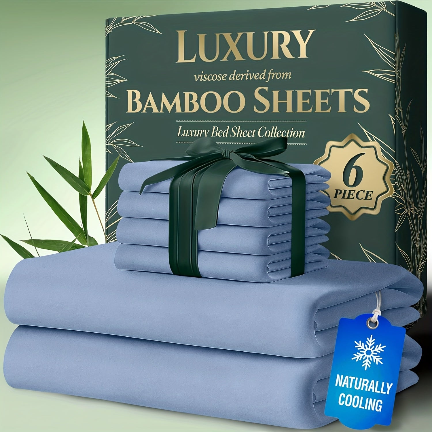 Bamboo Cooling Bed Sheets 6 Piece Set Deep Pocket 17 Inch Hot Sleepers Cloud Soft Luxury Fitted Sheet Flat Sheet Pillowcases Twin Full Queen King