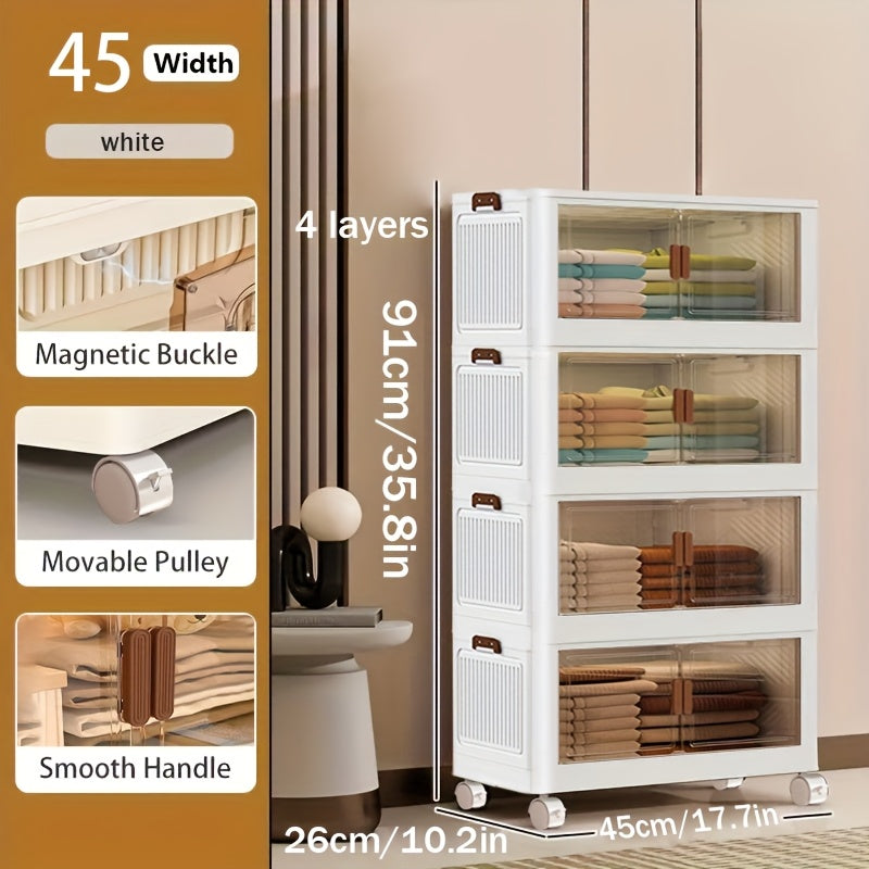 1/2/3/4/5 Layers Collapsible Lockers, Plastic Clutter Storage Boxes with Doors And Wheels, Stackable Large Capacity Home Organization for Bedrooms, Living Rooms Kitchens, Easy to Assemble And Space Saving Design Home Storage And Sorting Box