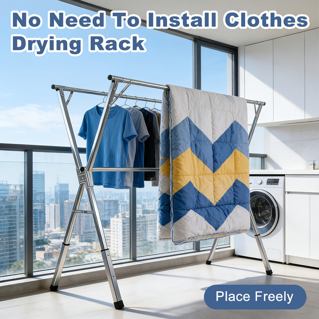 Foldable Clothes Drying Rack Outdoor Indoor, Drying Rack Clothing Collapsible, Adjustable Laundry Drying Rack, Heavy Duty Stainless Steel Clothesline, for Clothes, Blankets And Bedding, Drying Racks