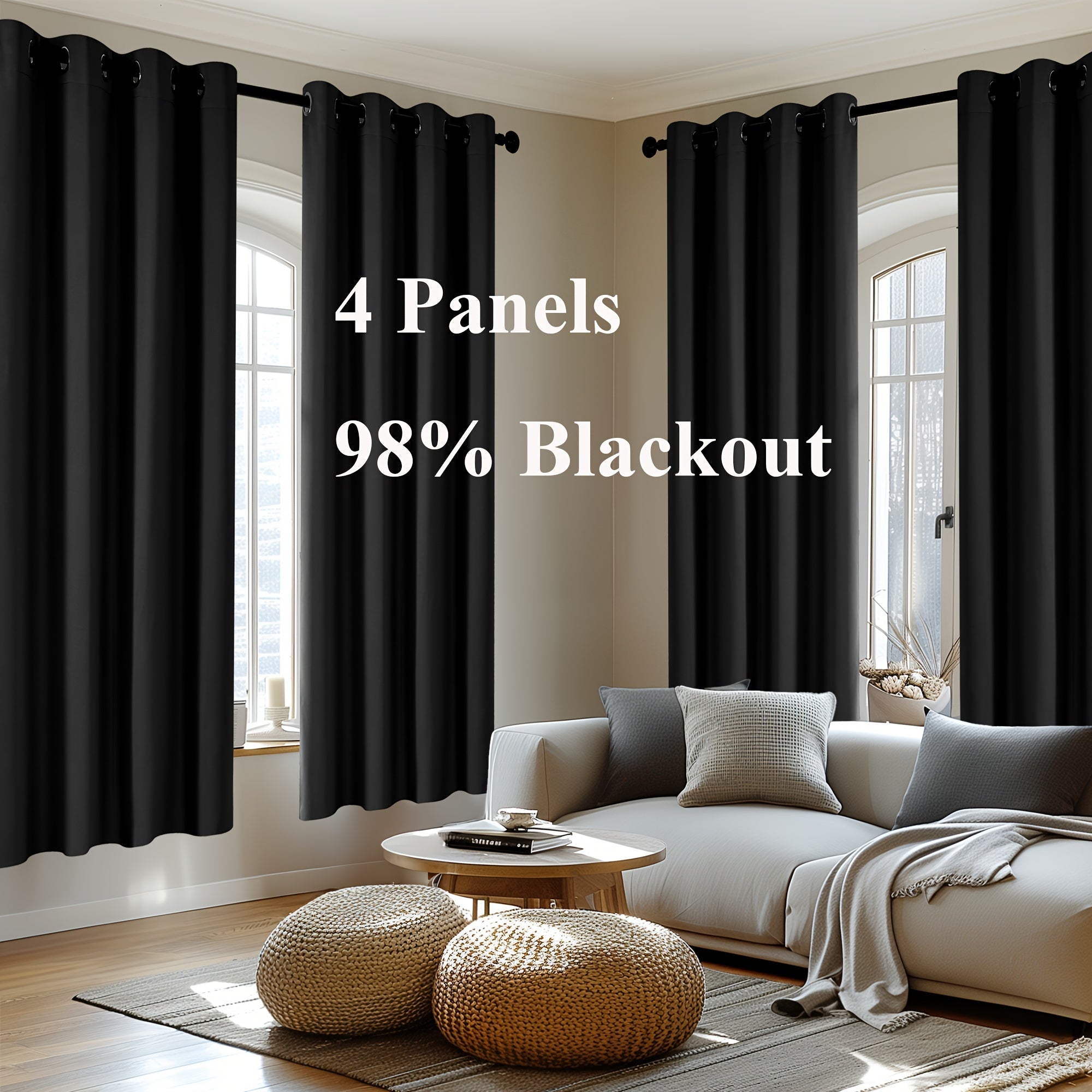 4-Panel Blackout Curtains, Thermal Insulated Curtains for Living Room Bedroom, Room Darkening Home Decor Drapes, 4pcs Curtains Set