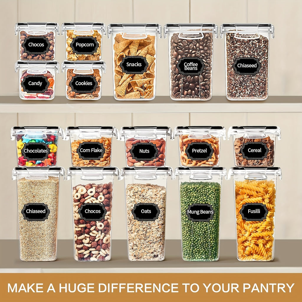 Set of 64 Airtight Food Storage Containers (32 Boxes And 32 Lids), Ideal for Organizing Your Kitchen And Pantry. Made from Bpa-Free Plastic, These Canisters Are Perfect for Storing Flour, Sugar, And Cereal, And Come with Labels And a Marker