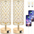 Touch Control Crystal Table Lamps With 2 USB Ports, 3-Way Dimmable Bedside Nightstand Lamps With Decorative Crystal, Small Table Lamps For Bedrooms Living Room, Office, Led Bulb Included