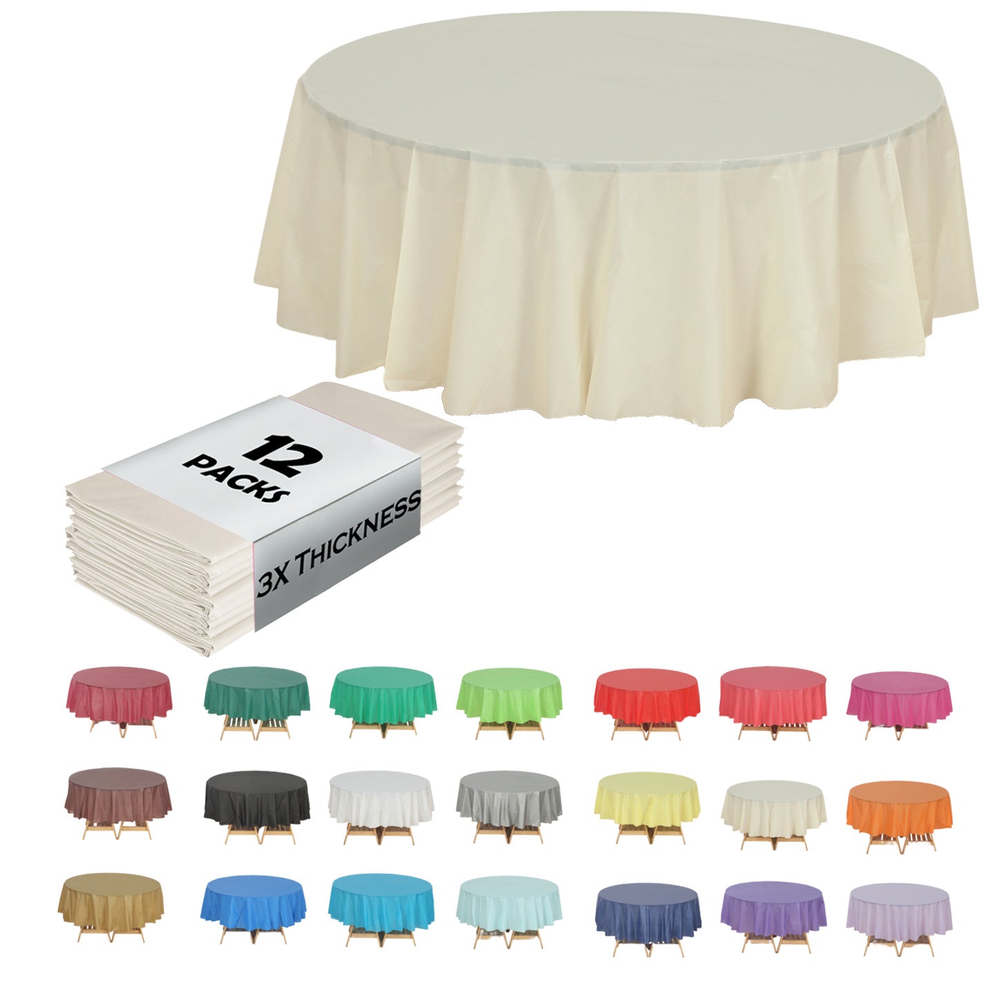 Heavy Duty Premium 12pcs Plastic Tablecloth, Disposable Tablecloth, Plastic Table Cover for Kitchen, Dinning Uses.