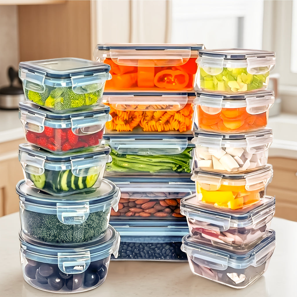 48pcs(Including 24 Lids And 24 Containers) Large Capacity Airtight Food Storage Container Set with Buckle Lids, Includes Marker And Stickers, Stackable Plastic Meal Prep Lunch Boxes for Kitchen, Picnic, Party