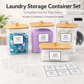 2/3/4+1 Pack Laundry Organization And Storage And Dryer Sheet Holder Set, Clear Laundry Room Organization Containers with Bamboo Lids And Labels, Laundry Pods Holder for Scent Booster, Powder, Pod