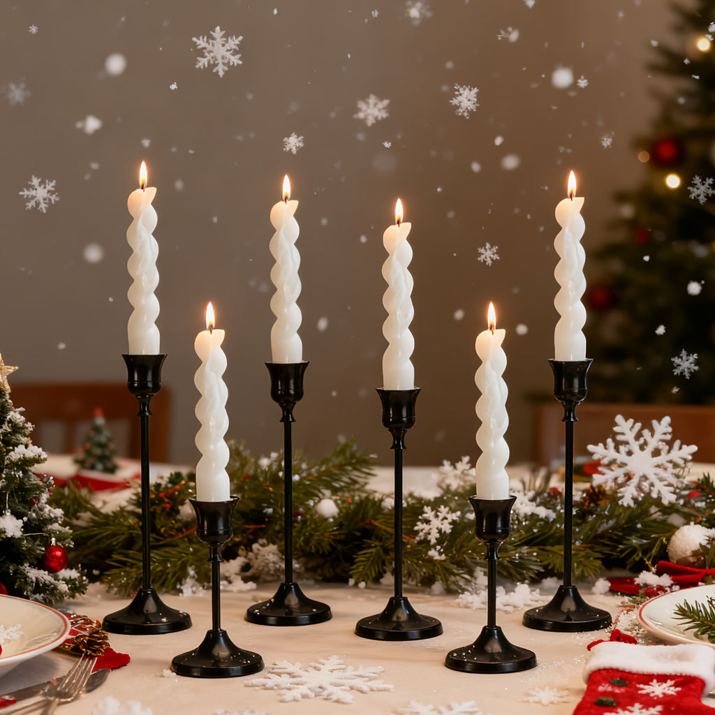 12pcs Single-Head Black Metal Candlesticks, Ideal for Christmas & Halloween Tabletop Decoration, Candlelight Dinner Photo Props, Wedding Anniversary & Wedding Venue Setup, Home & Hotel Ornamentation, And Birthday Gifts. Perfect As Centerpieces for