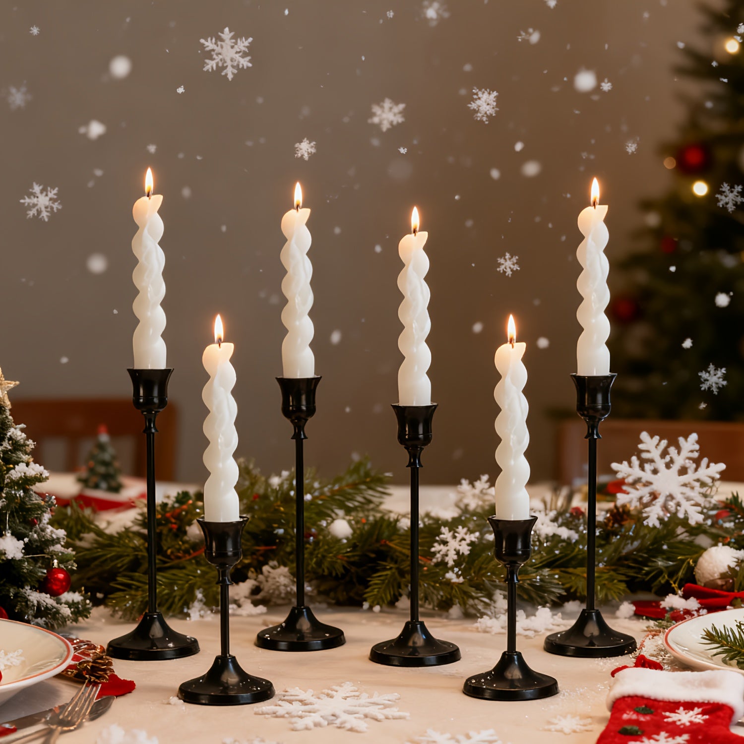 12pcs Single-Head Black Metal Candlesticks, Ideal for Christmas & Halloween Tabletop Decoration, Candlelight Dinner Photo Props, Wedding Anniversary & Wedding Venue Setup, Home & Hotel Ornamentation, And Birthday Gifts. Perfect As Centerpieces for