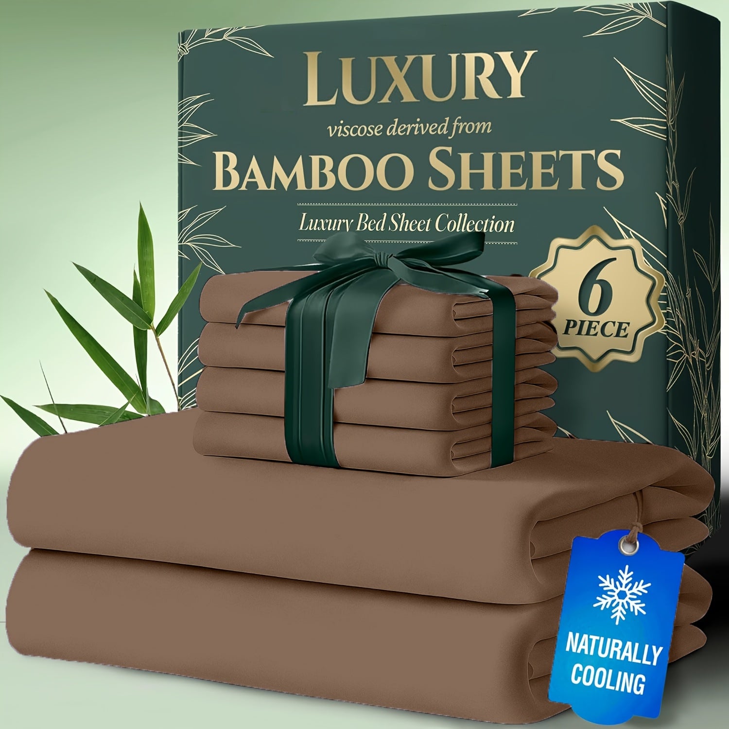 Bamboo Cooling Bed Sheets 6 Piece Set Deep Pocket 17 Inch Hot Sleepers Cloud Soft Luxury Fitted Sheet Flat Sheet Pillowcases Twin Full Queen King