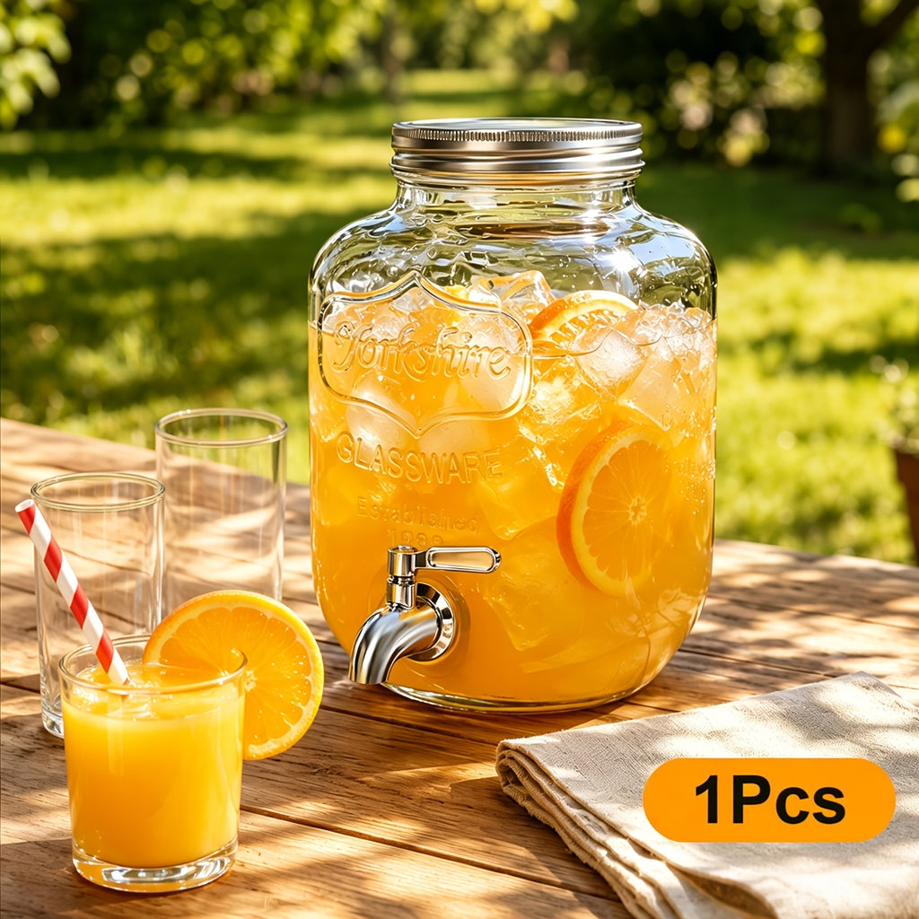 1pc/2pcs 1 Gallon Glass Drink Dispensers for Parties, Beverage Dispenser, Glass Drink Dispenser with Fruit Infuser And Stand And Stainless Steel Spigot, Lemonade Dispenser with Ice Cylinder for BBQ, Picnic, Party, Weddings & Events