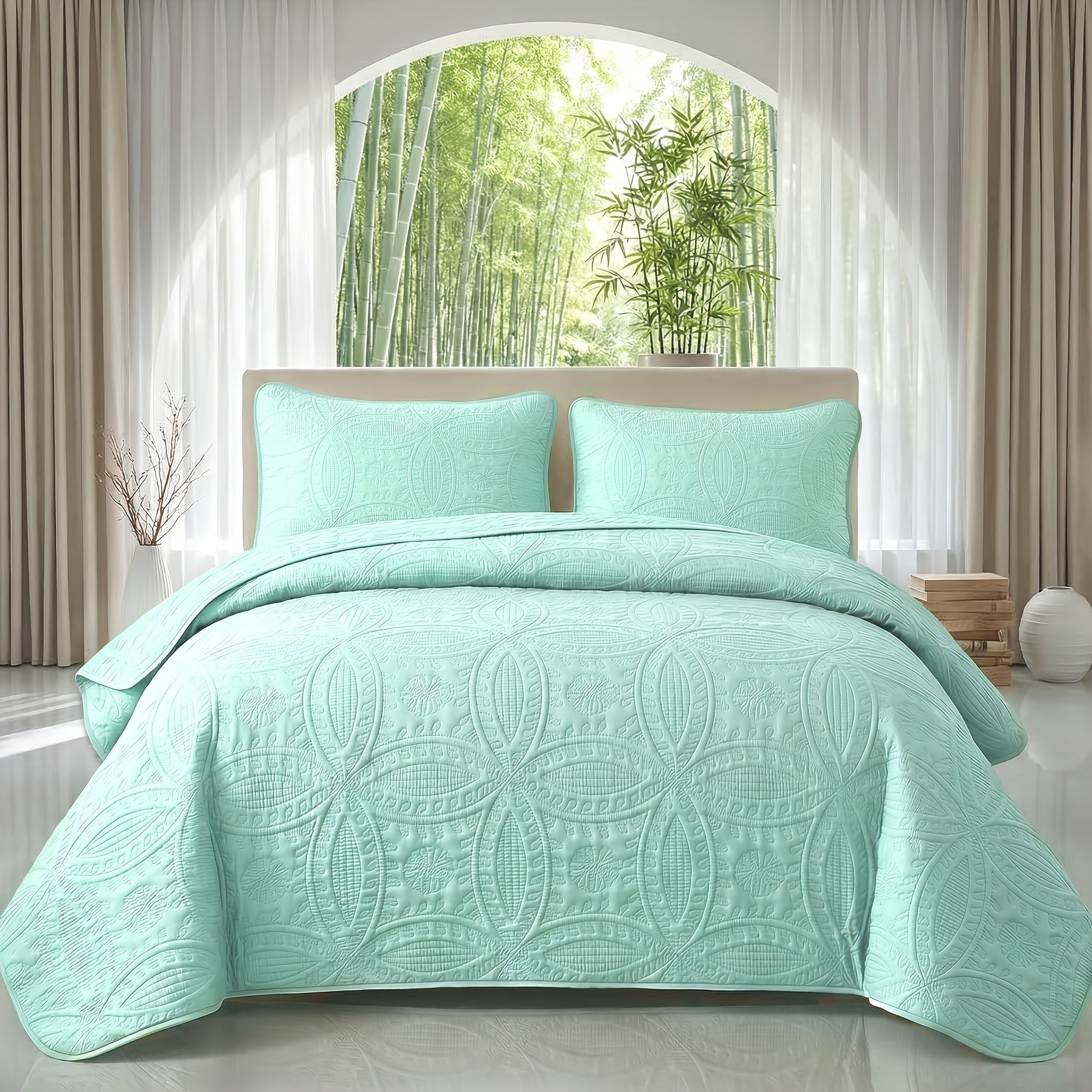 2/3pcs Ultrasonic Quilted Bed Cover, Coin & Floral Pattern Retro Bedspread, Soft Breathable Non-Slip Mattress Cover, Machine Washable Bedding For Bedroom Dorm Guest Room, 10 Colors Available