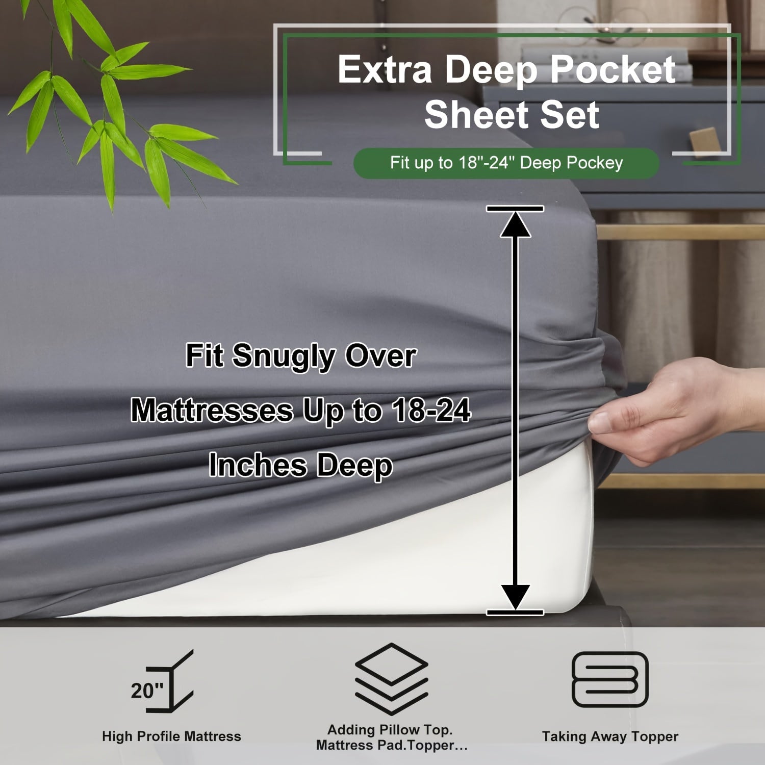 Soft Bamboo Sheets Twin/Full/Queen/King Size - Cooling Bamboo Bed Sheets For Hot Sleepers, Breathable & Moisture Wicking, Hotel Luxury Bedding Set With Deep Pockets
