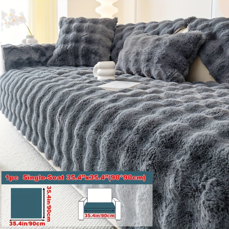 1pc Faux Rabbit Plush Sofa Cover - Winter Warm Thickened Soft Pet-Friendly Anti-Slip Furniture Protection Cover for Bedroom, Office, Living Room