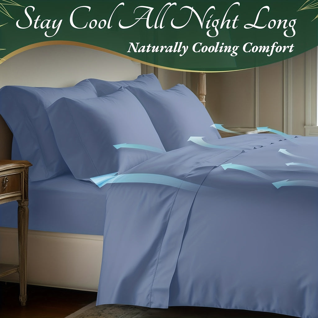 Bamboo Cooling Bed Sheets 6 Piece Set Deep Pocket 17 Inch Hot Sleepers Cloud Soft Luxury Fitted Sheet Flat Sheet Pillowcases Twin Full Queen King