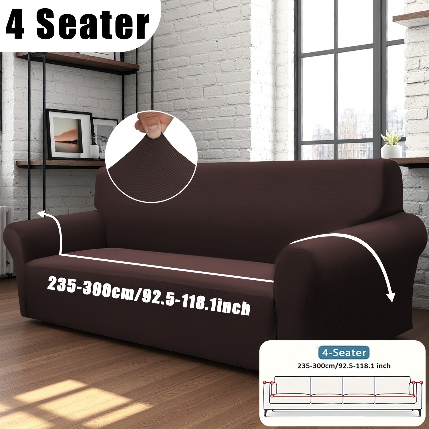 Classic Stretch Sofa Cover with Elastic Band, Milk Fiber Fabric Slipcover-Grip, Machine Washable, Polyester And Spandex, Fits Armchair to 4-Seater Sofas, International Style Throw Design