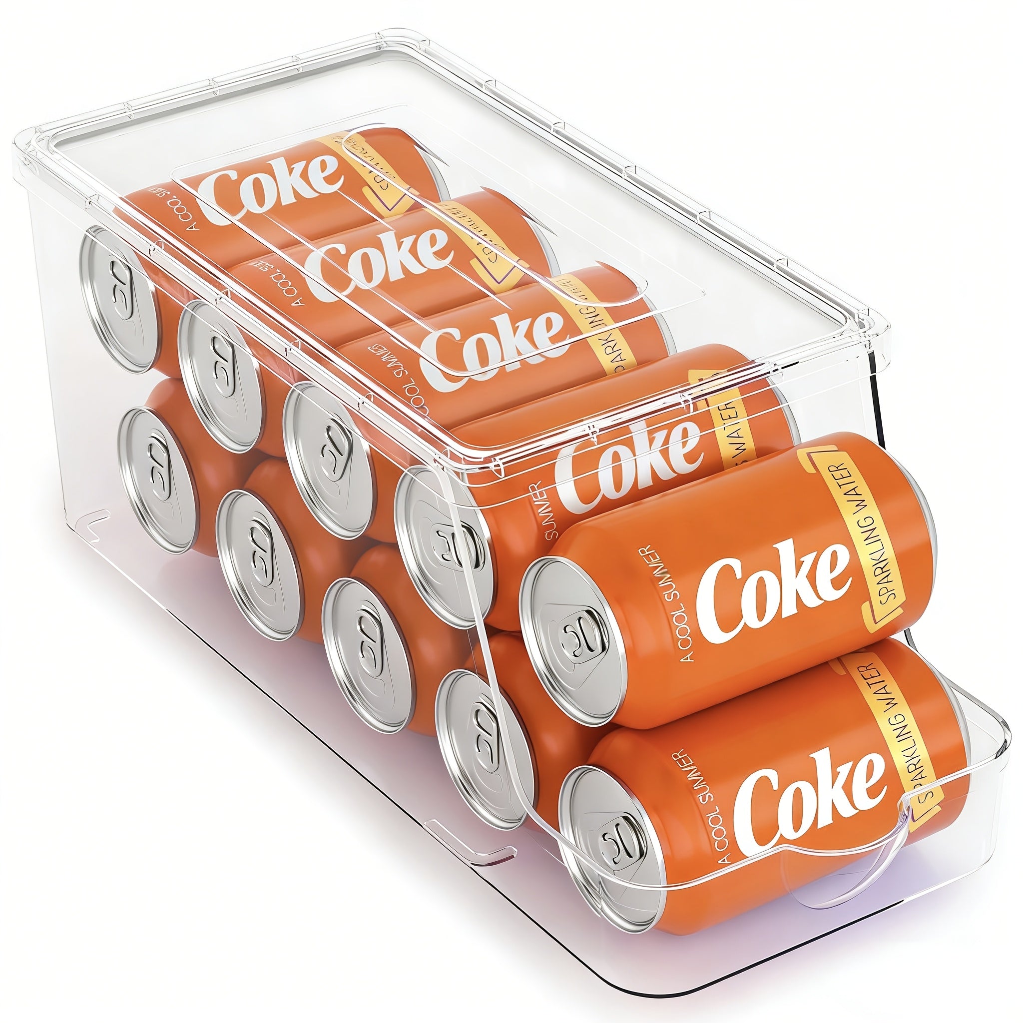 1/2 Pack Soda Can Organizer for Refrigerator Stackable Can Holder Dispenser with Lid for Fridge, Pantry, Freezer, Holds 9 Cans Each, Bpa-Free, Clear Design