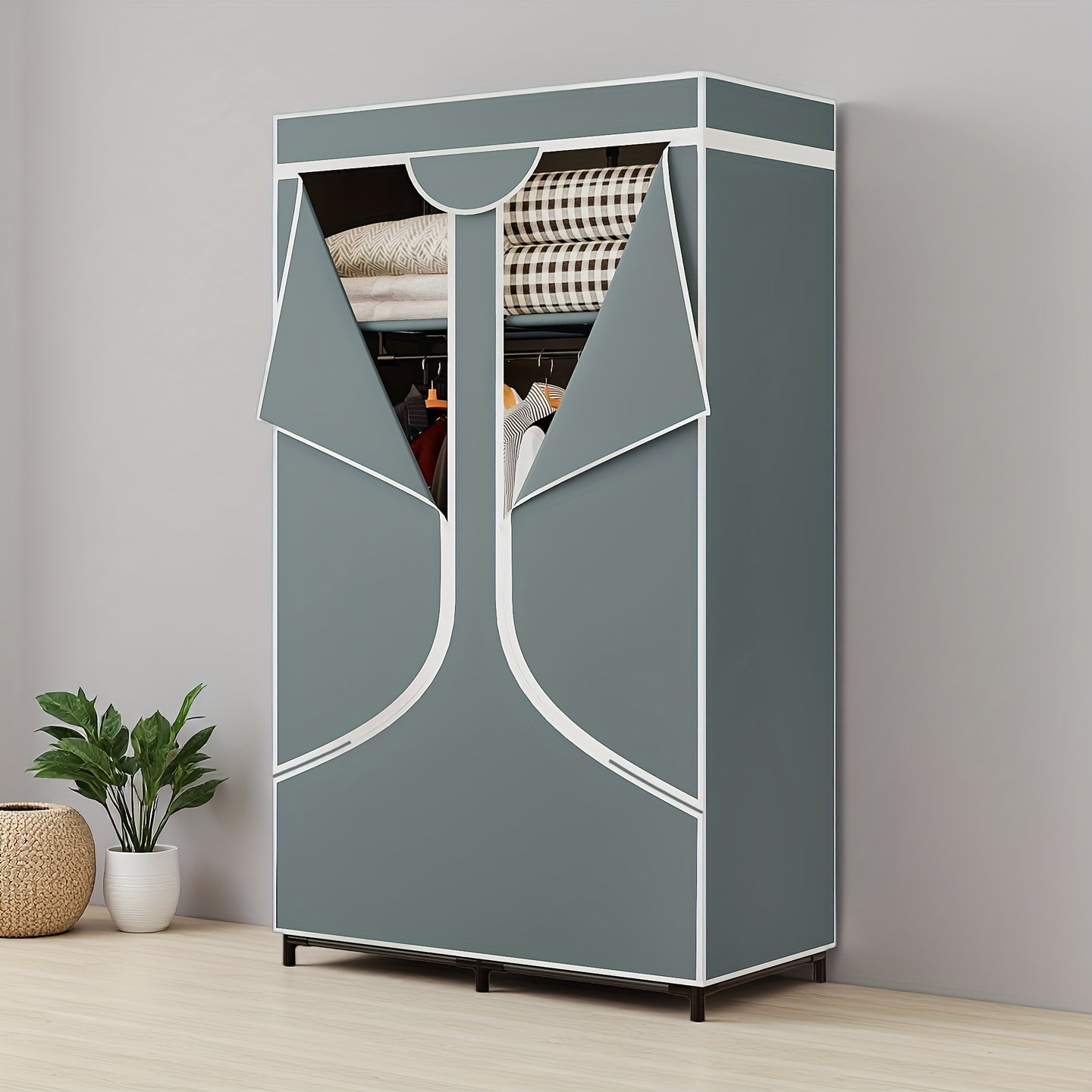 Portable Wardrobe Closet Storage Organizer Metal Hanging Rack Non-Woven Fabric 51 Inch, Portable Closets