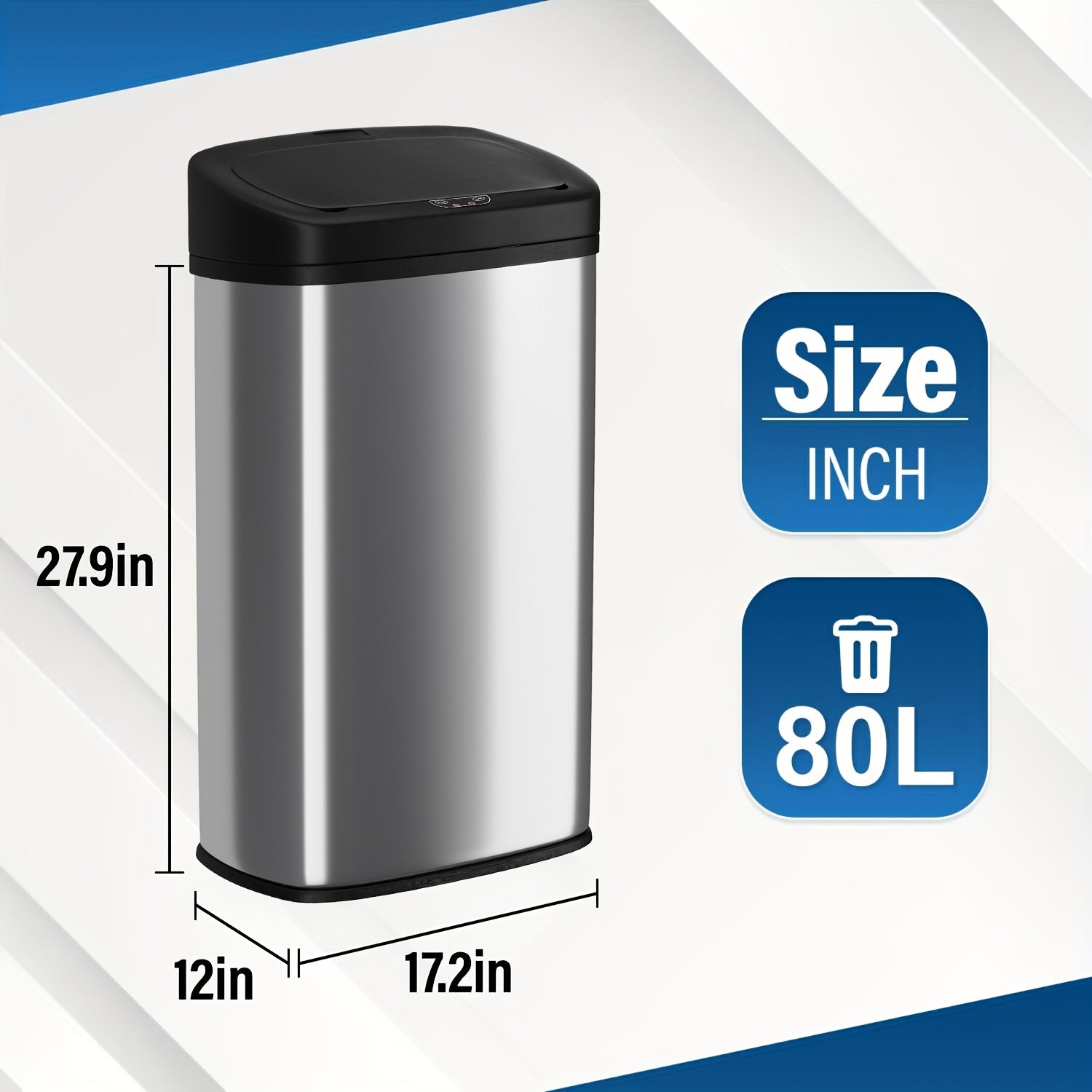 13 Gallon Trash Can Kitchen, Automatic Garbage Can Touchless Motion Sensor, Stainless Steel Trash Can with lid Anti-Fingerprint Mute Designed, Waste Bin 50L, for Office Bedroom Living Room Trash Can