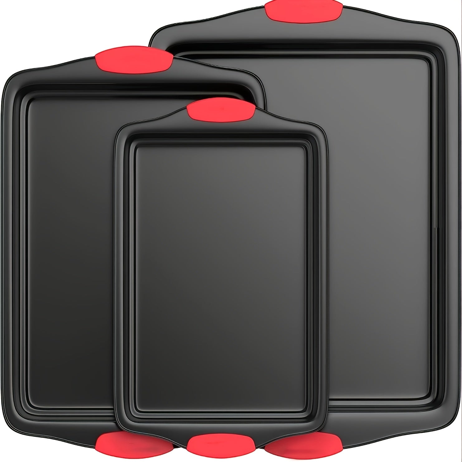 3/9pcs Carbon Steel Non-stick Kitchen Oven Baking Pan, Luxurious And Fashionable Non-stick Inside And Outside, Commercial Grade Restaurant Quality Metal Baking Pan, With Red Silicone Handle