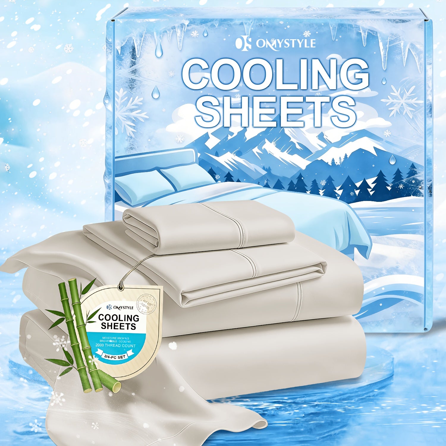 Cooling Bamboo Sheets Set Deep Pocket Ultra Soft Breathable Skin-Friendly Fitted Sheet Flat Sheet Pillowcases Wrinkle Free Twin Full Queen King Kids Gift