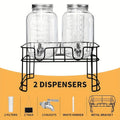 2pcs, 1-gallon Glass Beverage Dispenser Set, With Stand And Stainless Steel Spigot, Leak-proof. Lemonade Dispenser With Ice Tube, Ideal For Kitchen, Camping, Parties, Halloween, And Christmas.