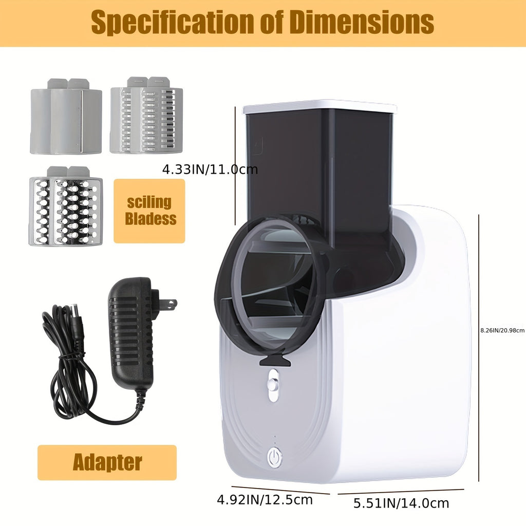Electric Cheese Grater, Electric Slicer Shredder, Electric Vegetable Slicer Salad Maker, Fruit Cutter, Food Processor Spiralizer for Fruits Veggies with Multi Cone Blades, Stainless Steel, White