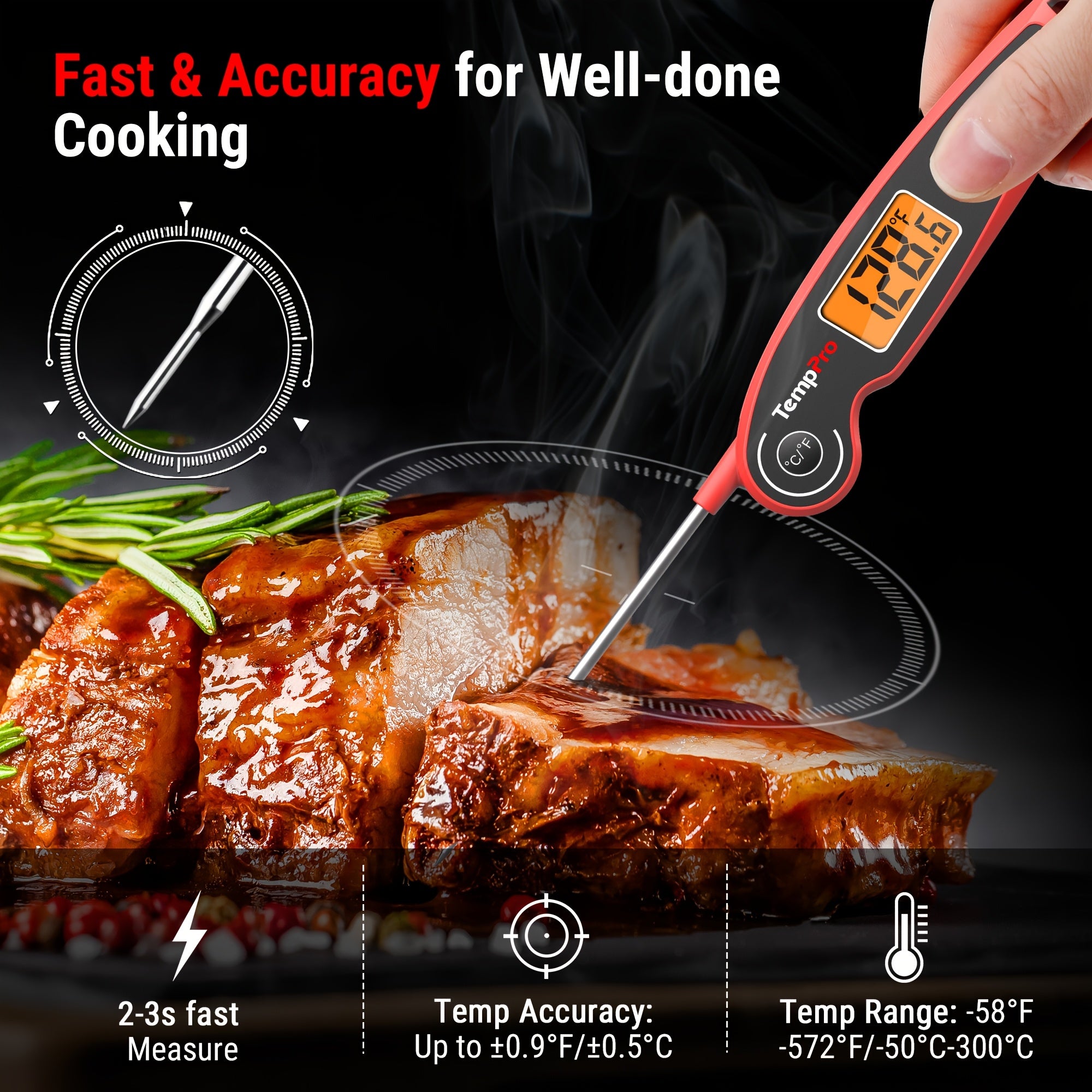 TempPro F05 Digital Meat Thermometer For Cooking With Motion Sensing, Food Thermometer For Kitchen BBQ Oil Grill Smoker Candy Thermometer
