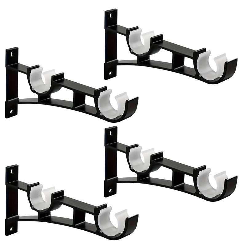 4pcs Heavy Duty Aluminum Alloy Double Curtain Rod Brackets - Sturdy Hook & Base Accessories for Secure Hanging