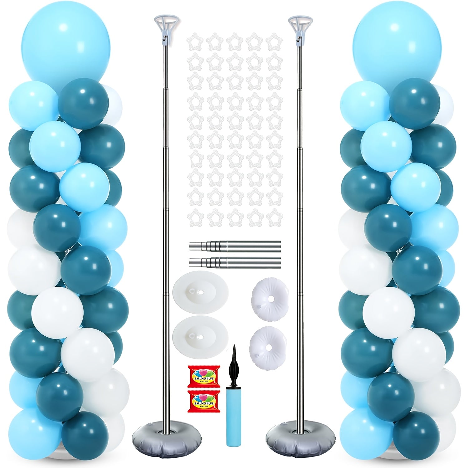 Balloon Column Stand Kit Set of 2, 7Ft Height Adjustable Balloon Arch Kit, Metal Telescopic Pillar Balloon Stand, Birthday Party, Graduation, Wedding Christmas Decorations for Halloween Halloween, Christmas