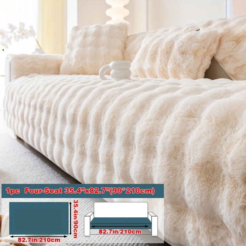 1pc Faux Rabbit Plush Sofa Cover - Winter Warm Thickened Soft Pet-Friendly Anti-Slip Furniture Protection Cover for Bedroom, Office, Living Room