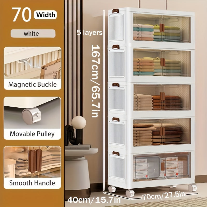 1/2/3/4/5 Layers Collapsible Lockers, Plastic Clutter Storage Boxes with Doors And Wheels, Stackable Large Capacity Home Organization for Bedrooms, Living Rooms Kitchens, Easy to Assemble And Space Saving Design Home Storage And Sorting Box