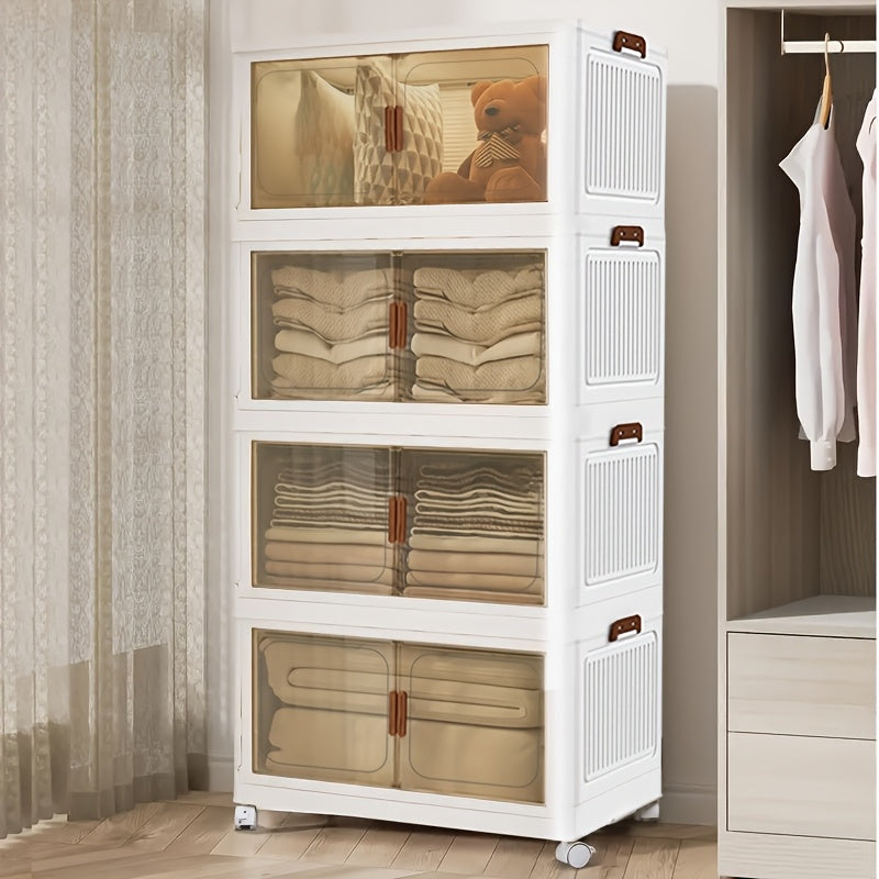 1/2/3/4/5 Layers Collapsible Lockers, Plastic Clutter Storage Boxes with Doors And Wheels, Stackable Large Capacity Home Organization for Bedrooms, Living Rooms Kitchens, Easy to Assemble And Space Saving Design Home Storage And Sorting Box