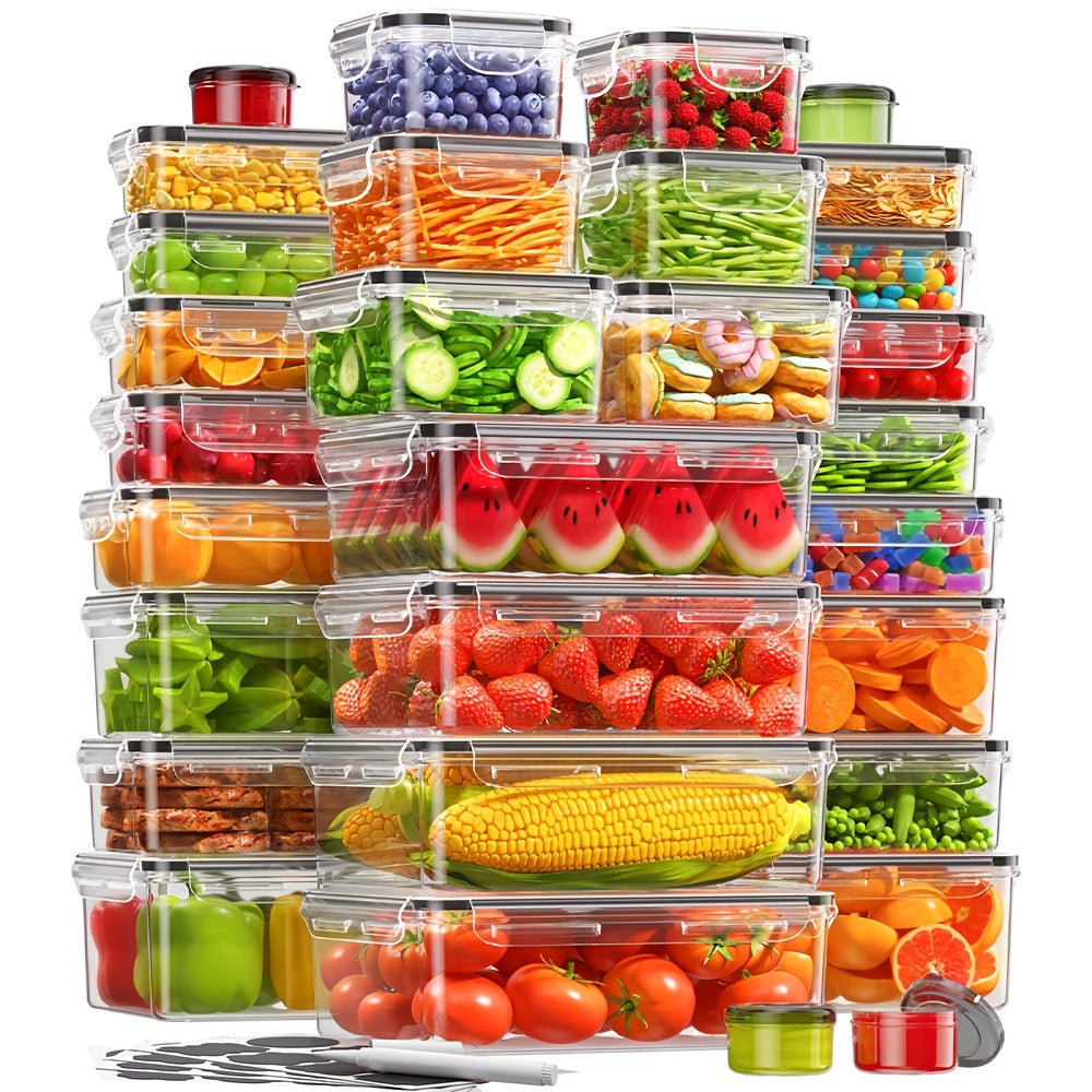 60pcs Food Storage Containers with Lids, BPA-Free Plastic Food Containers for Kitchen Storage, Leak Proof, Reusable Meal Prep Containers with Labels & Pen