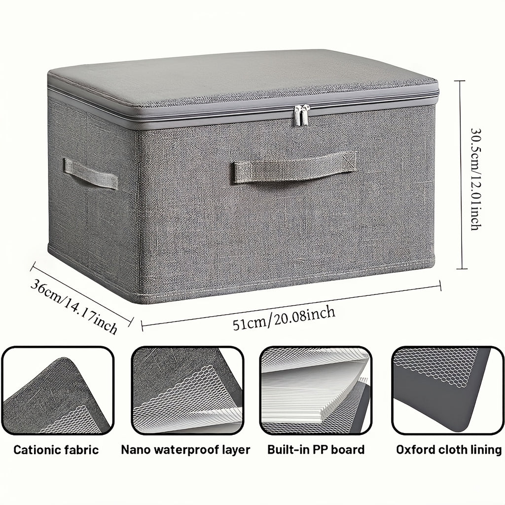 4pcs, Extra-large Foldable Cationic Storage Box, Waterproof Storage, Bed Sheet Organizers, Foldable Storage And Organization Boxsuitable For Wardrobes, Bedrooms, Kitchens, Books, Multi-functional Storage And Organization Box(dual Zippers, 3 Handles)