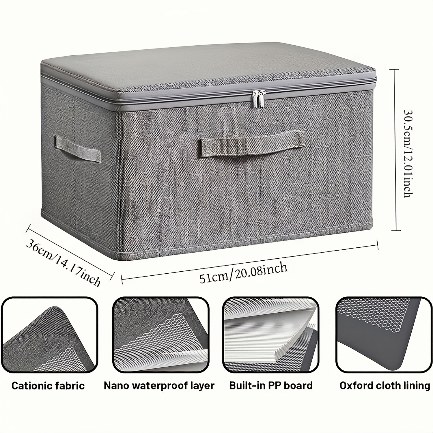 4pcs, Extra-large Foldable Cationic Storage Box, Waterproof Storage, Bed Sheet Organizers, Foldable Storage And Organization Boxsuitable For Wardrobes, Bedrooms, Kitchens, Books, Multi-functional Storage And Organization Box(dual Zippers, 3 Handles)