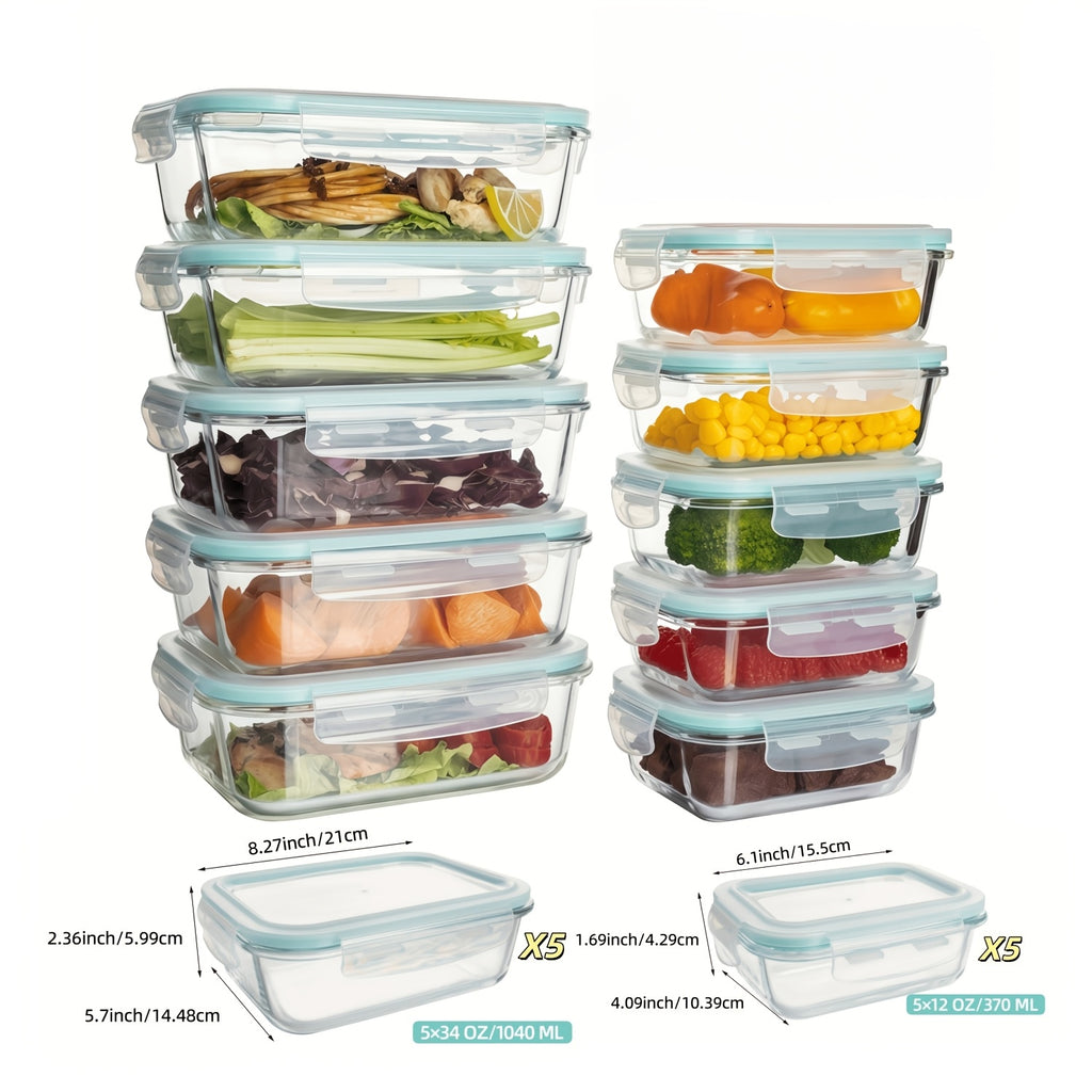 20/16pcs Airtight Glass Food Storage Containers, Outdoor Picnic, Lunch Box, Microwave, Oven - Perfect for Salads, Fruits, Vegetables, And Sandwiches, Lunch Box | Airtight Storage | Durable Glass