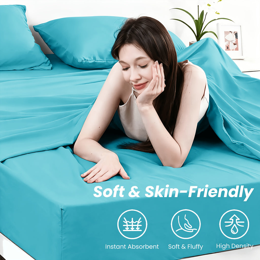 Ultra Thick 2200TC Cooling Bamboo Fiber bedding, 18-Inch Deep Pocket, Shrink & Fade Resistant, Ultra Soft, Breathable, Smooth & Cozy. Ideal Cooling Sheets for Sound Sleep Lovers, All-Season Usable & Easy-Care Bedding Gifts, Machine Washable