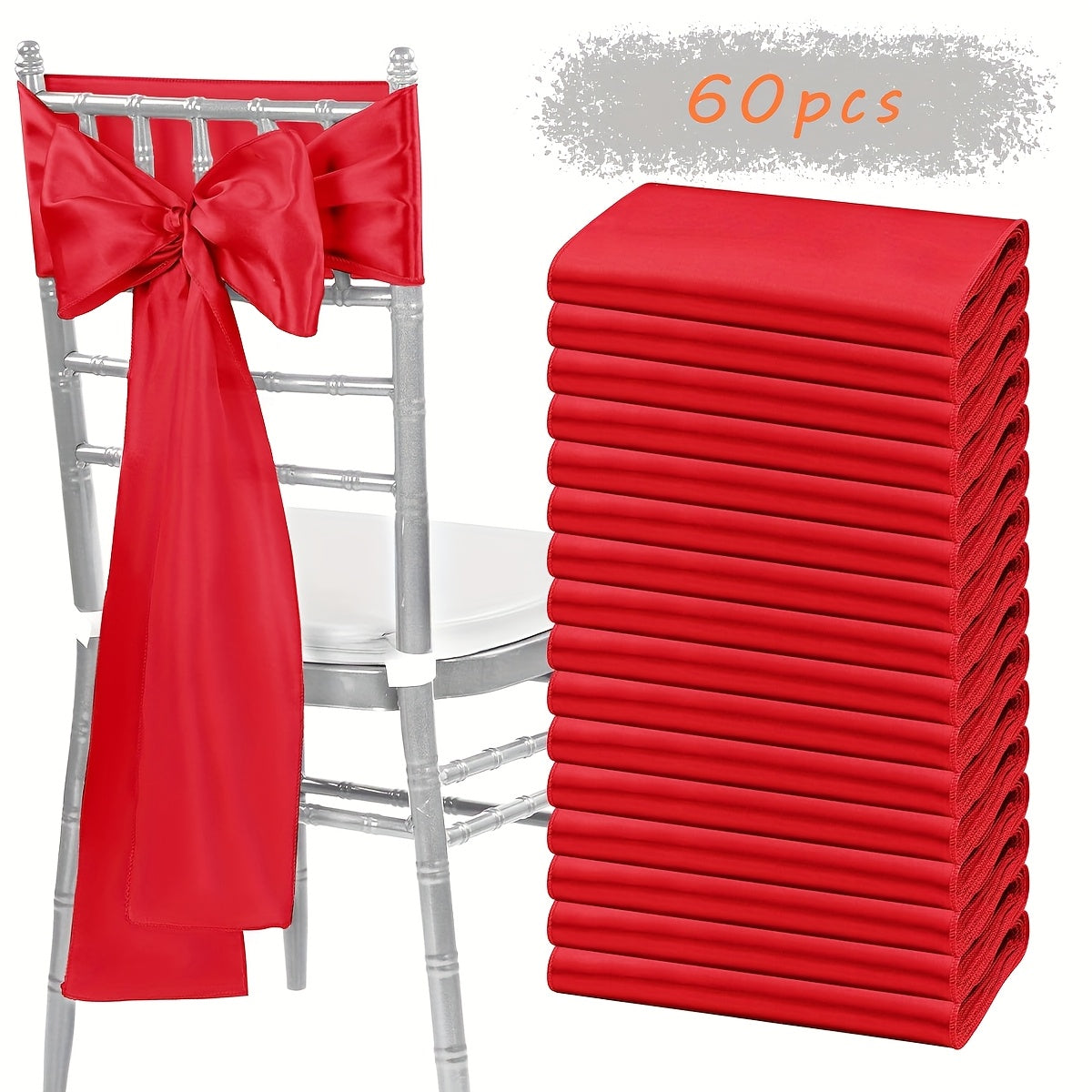 60pcs Satin Chair Sashes - 7x108 Inch Decorative Bows for Wedding, Christmas, Thanksgiving Banquet Party, Graduation & Outdoor Events (Multiple Colors)
