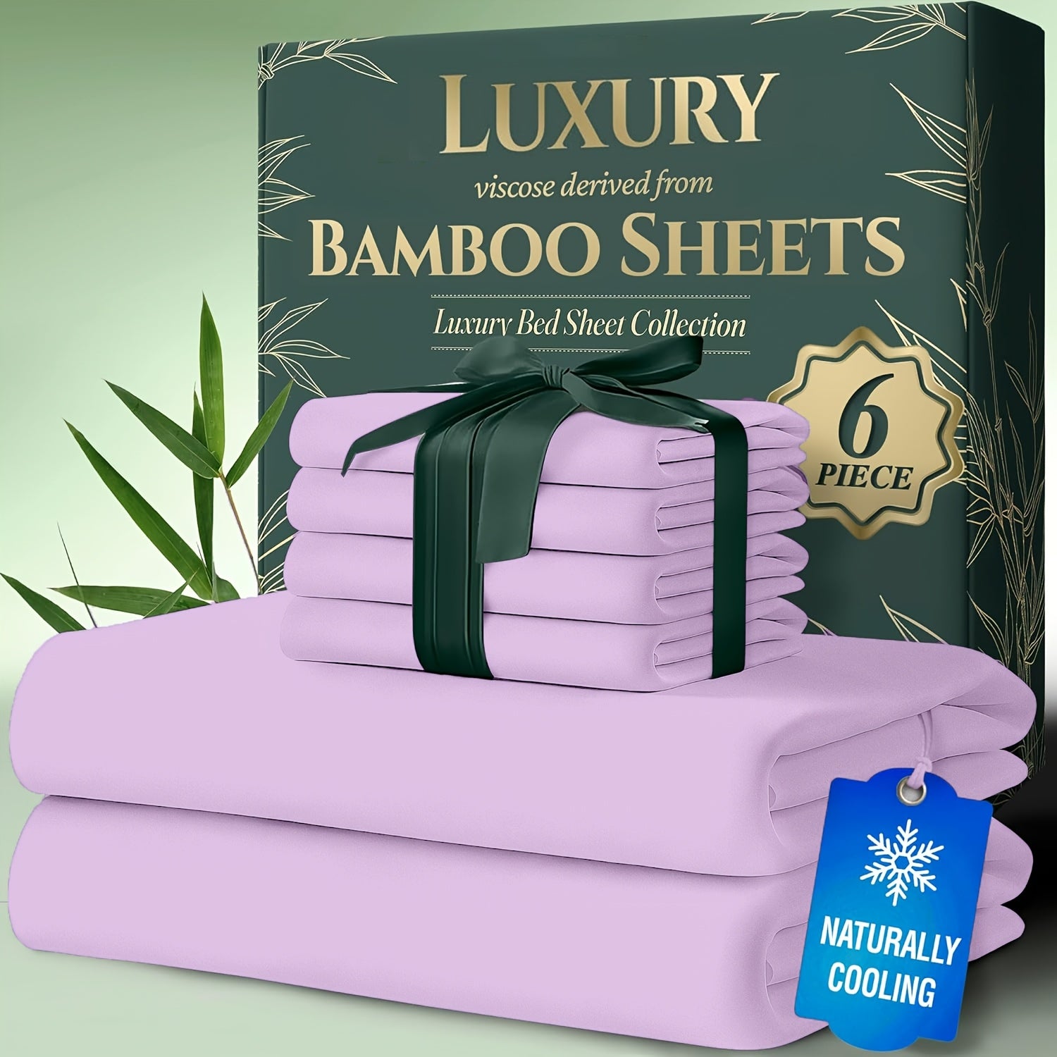 Bamboo Cooling Bed Sheets 6 Piece Set Deep Pocket 17 Inch Hot Sleepers Cloud Soft Luxury Fitted Sheet Flat Sheet Pillowcases Twin Full Queen King