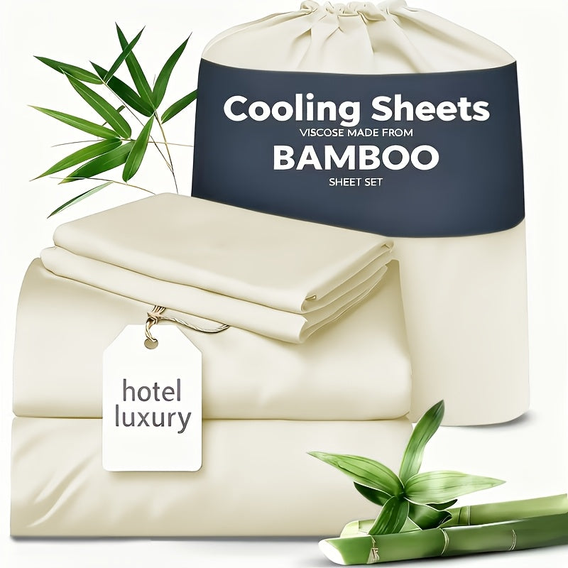 Cooling Sheets for Hot Sleepers Bamboo Bed Sheets Set 4 Pcs 1660TC Ultra Soft Deep Pocket Fitted Sheet & Pillowcases Twin Full Queen King Multiple Colors