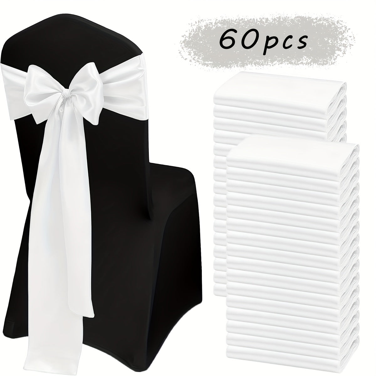 60pcs Satin Chair Sashes - 7x108 Inch Decorative Bows for Wedding, Christmas, Thanksgiving Banquet Party, Graduation & Outdoor Events (Multiple Colors)