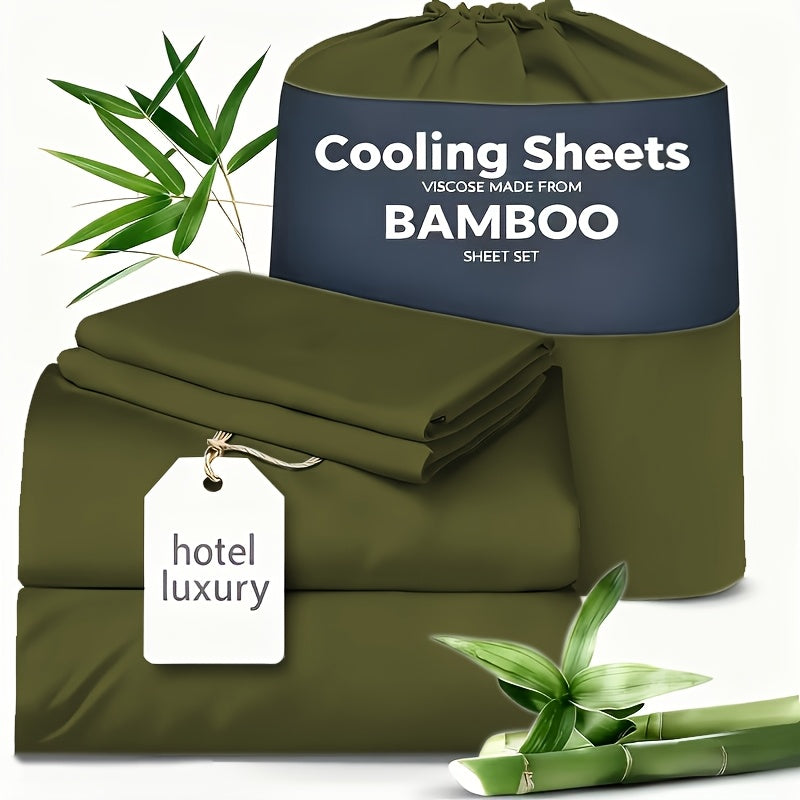 Cooling Sheets for Hot Sleepers Bamboo Bed Sheets Set 4 Pcs 1660TC Ultra Soft Deep Pocket Fitted Sheet & Pillowcases Twin Full Queen King Multiple Colors