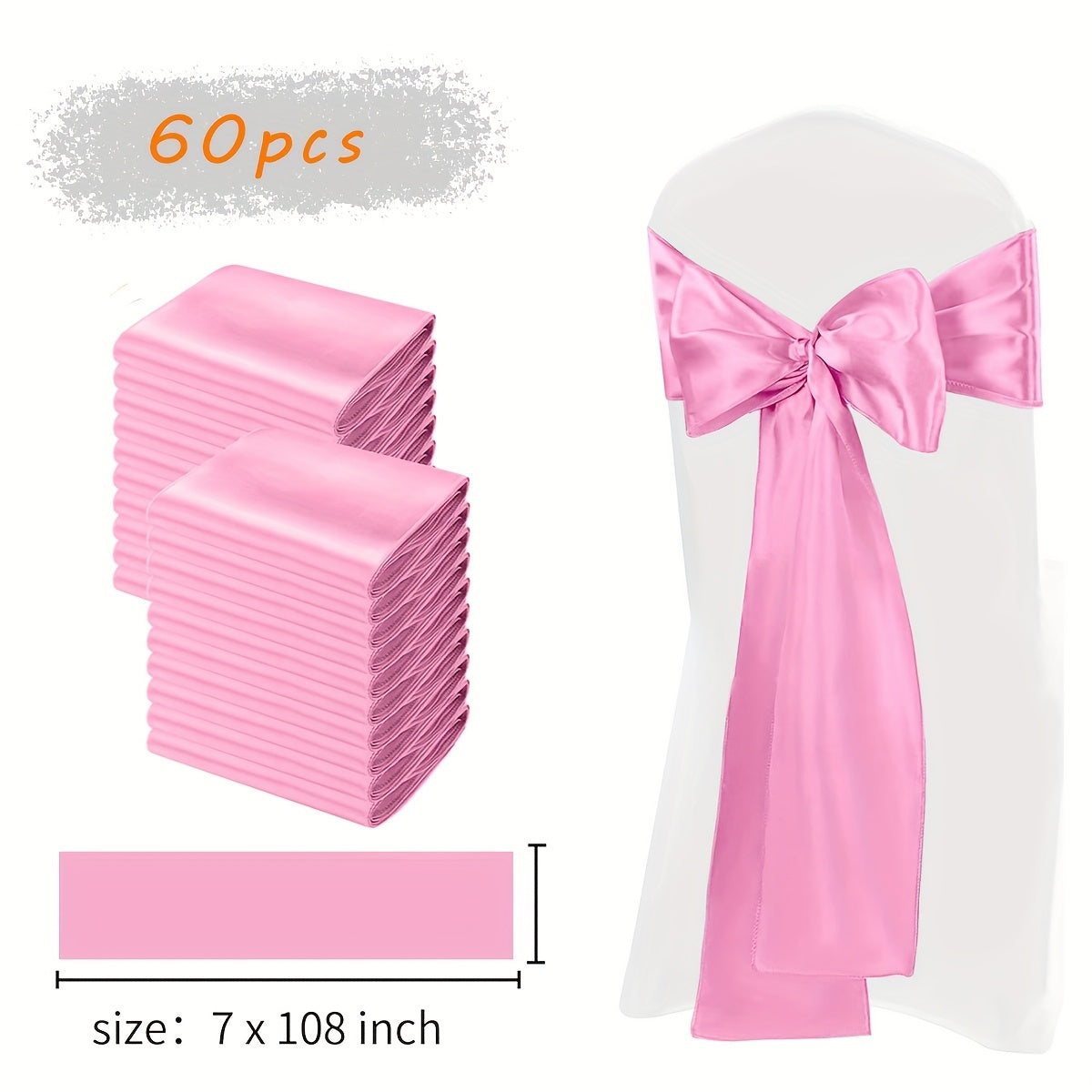 60pcs Satin Chair Sashes - 7x108 Inch Decorative Bows for Wedding, Christmas, Thanksgiving Banquet Party, Graduation & Outdoor Events (Multiple Colors)