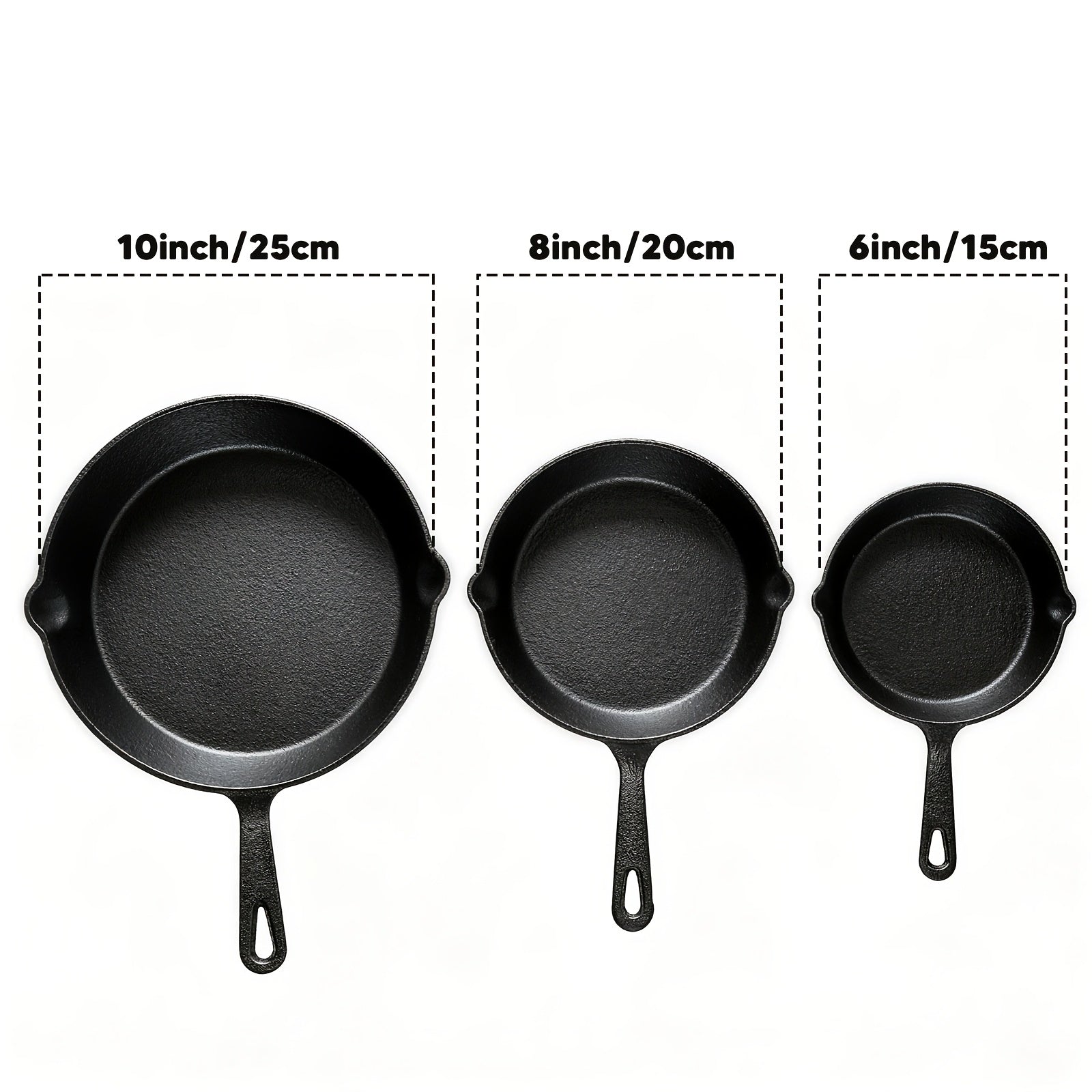 3pcs Bare Cast Iron Skillet Set (6/8/10 Inch) - Heavy-Duty Heirloom-Grade Sand Casting, Seasoning, Stir-fries, Non-Stick Surface & Oven/Grill/Campfire Safe - Even Heat Distribution For Steak, Cornbread, Baking - Rustic Kitchen Cookware Essentials