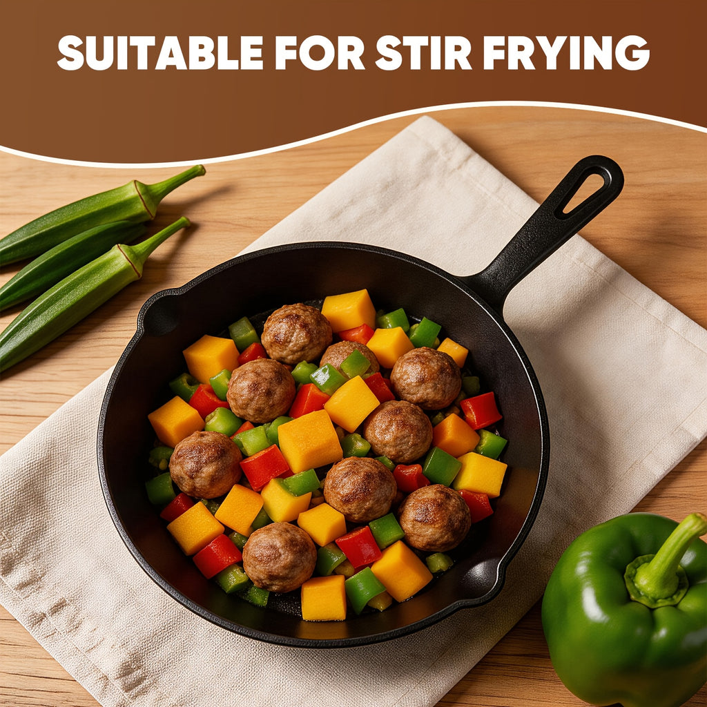 3pcs Bare Cast Iron Skillet Set (6/8/10 Inch) - Heavy-Duty Heirloom-Grade Sand Casting, Seasoning, Stir-fries, Non-Stick Surface & Oven/Grill/Campfire Safe - Even Heat Distribution For Steak, Cornbread, Baking - Rustic Kitchen Cookware Essentials